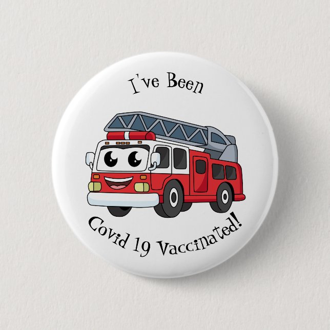 Cute happy fire engine cartoon button (Front)