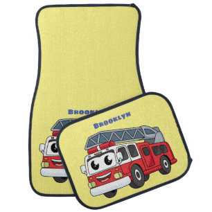 Cute happy fire engine cartoon car floor mat