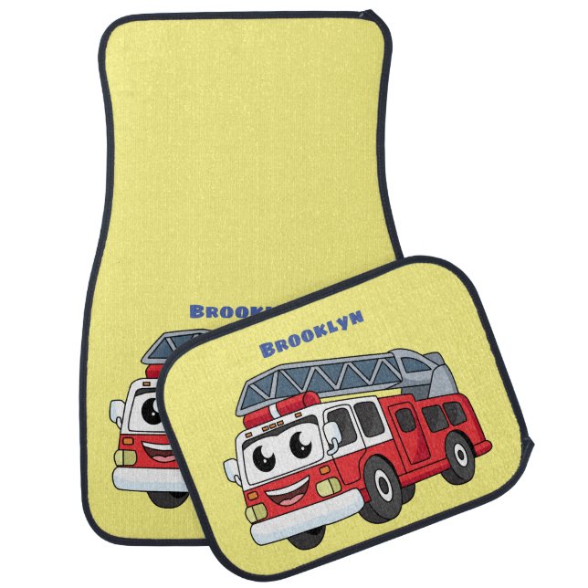Cute happy fire engine cartoon car floor mat (Set)