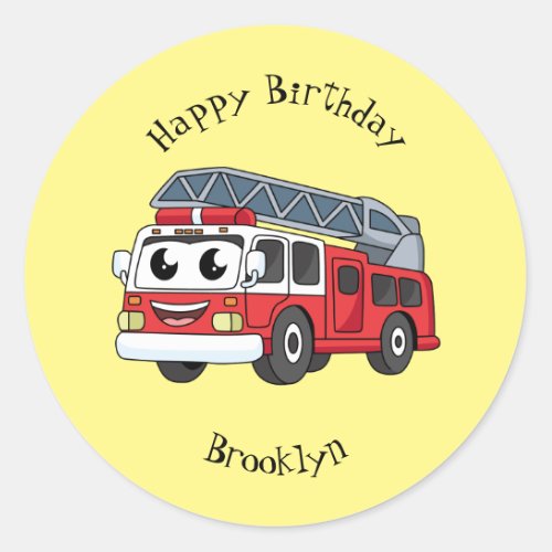 Cute happy fire engine cartoon classic round sticker