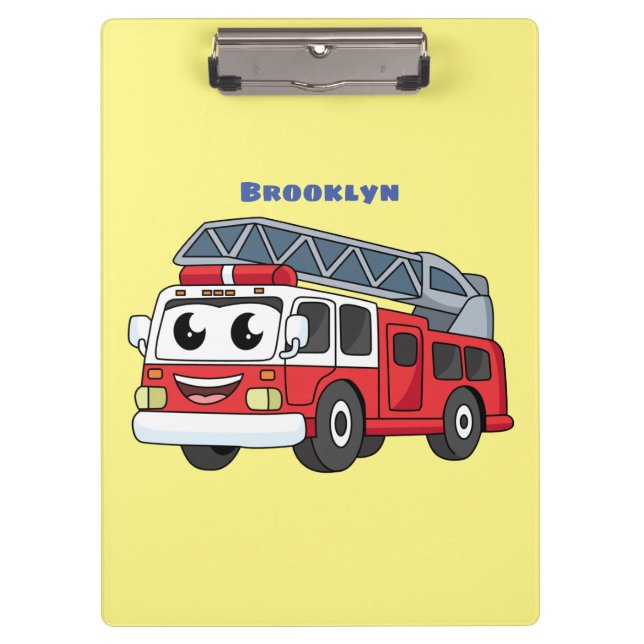 Cute happy fire engine cartoon clipboard (Front)
