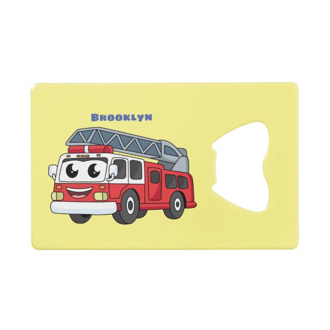 Cute happy fire engine cartoon credit card bottle opener (Front (Horizontal))