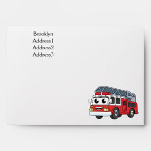 Cute happy fire engine cartoon envelope