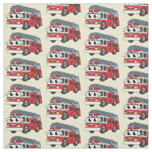 Cute happy fire engine cartoon fabric