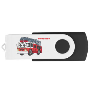 Cute happy fire engine cartoon flash drive