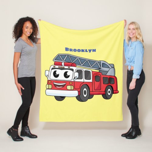 Cute happy fire engine cartoon fleece blanket