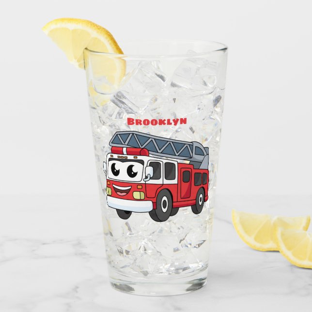 Cute happy fire engine cartoon glass (Front Ice)