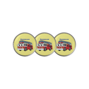 Cute happy fire engine cartoon golf ball marker