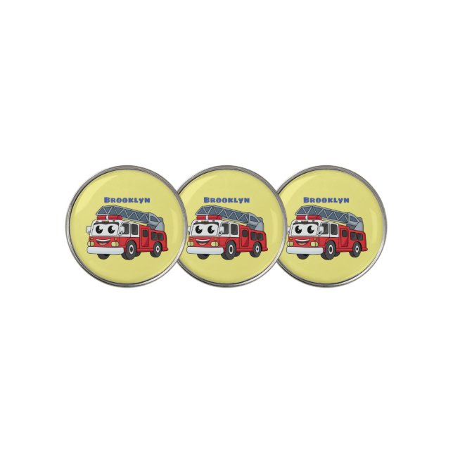 Cute happy fire engine cartoon golf ball marker (3 Up)