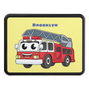 Cute happy fire engine cartoon hitch cover