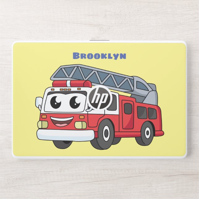 Cute happy fire engine cartoon HP laptop skin (Front)