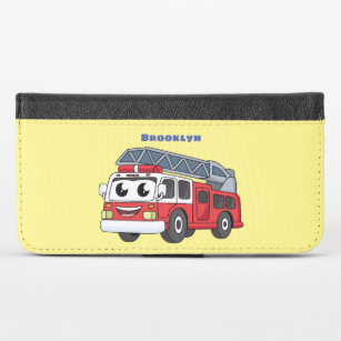 Cute happy fire engine cartoon iPhone x wallet case