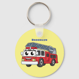 Cute happy fire engine cartoon keychain