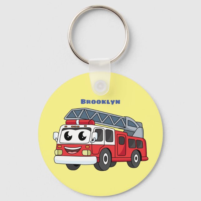 Cute happy fire engine cartoon keychain (Front)