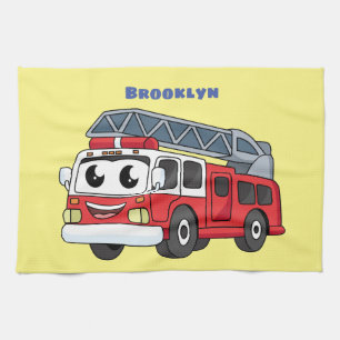 Cute happy fire engine cartoon kitchen towel