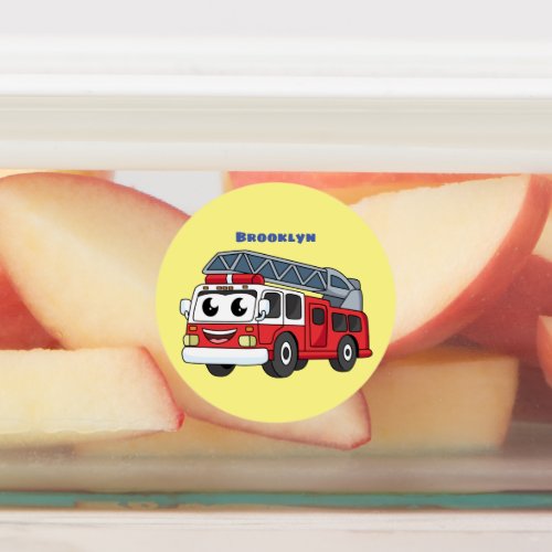 Cute happy fire engine cartoon labels