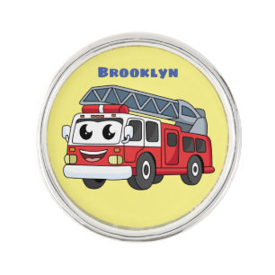 Cute happy fire engine cartoon lapel pin