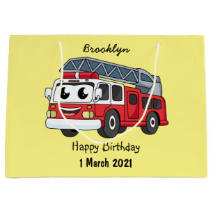 Cute happy fire engine cartoon large gift bag