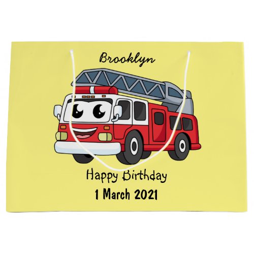 Cute happy fire engine cartoon large gift bag