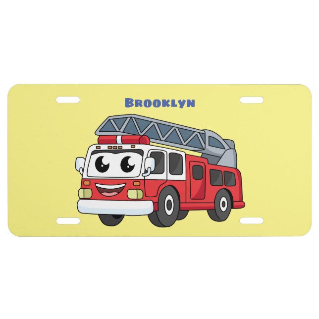 Cute happy fire engine cartoon license plate (Front)