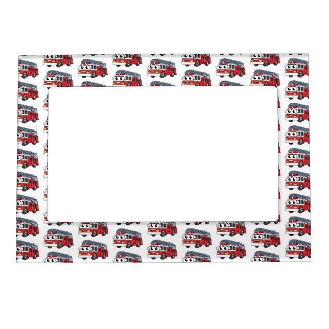 Cute happy fire engine cartoon magnetic frame (Front)