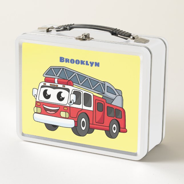 Cute happy fire engine cartoon  metal lunch box (Front)