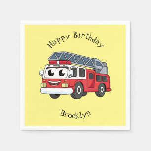 Cute happy fire engine cartoon napkins
