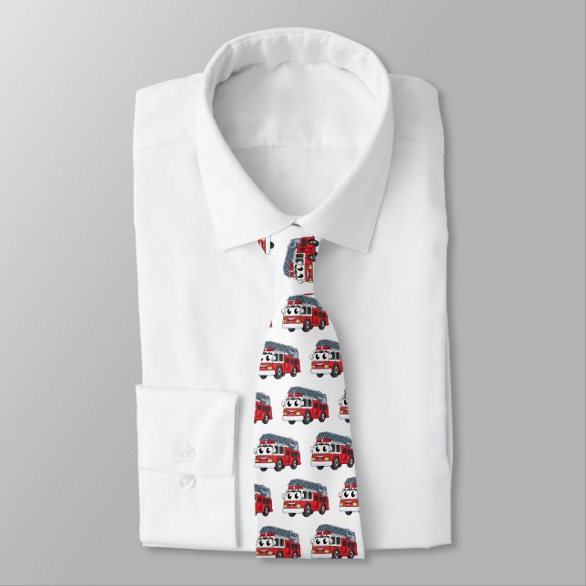 Cute happy fire engine cartoon  neck tie (Tied)