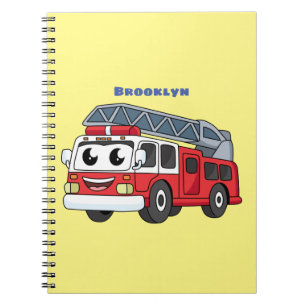 Cute happy fire engine cartoon notebook