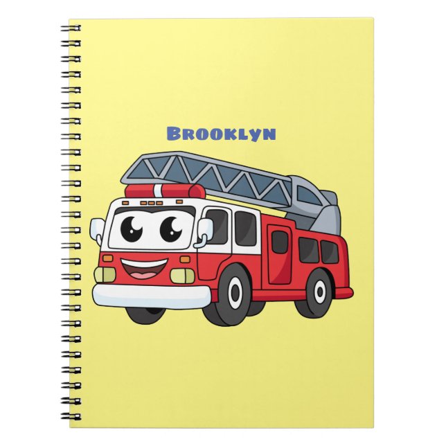 Cute happy fire engine cartoon notebook (Front)