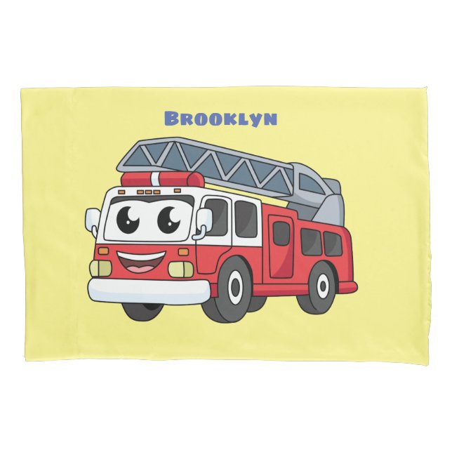 Cute happy fire engine cartoon pillow case (Front)