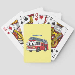 Cute happy fire engine cartoon poker cards