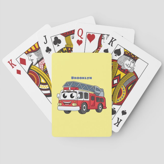 Cute happy fire engine cartoon poker cards (Back)