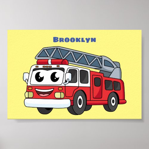 Cute happy fire engine cartoon poster