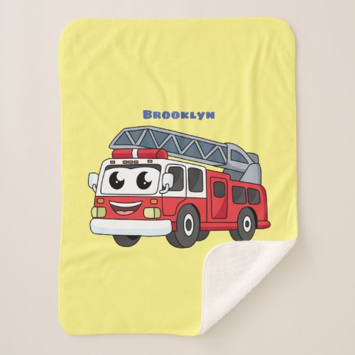 Cute happy fire engine cartoon  sherpa blanket