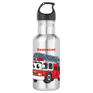 Cute happy fire engine cartoon stainless steel water bottle