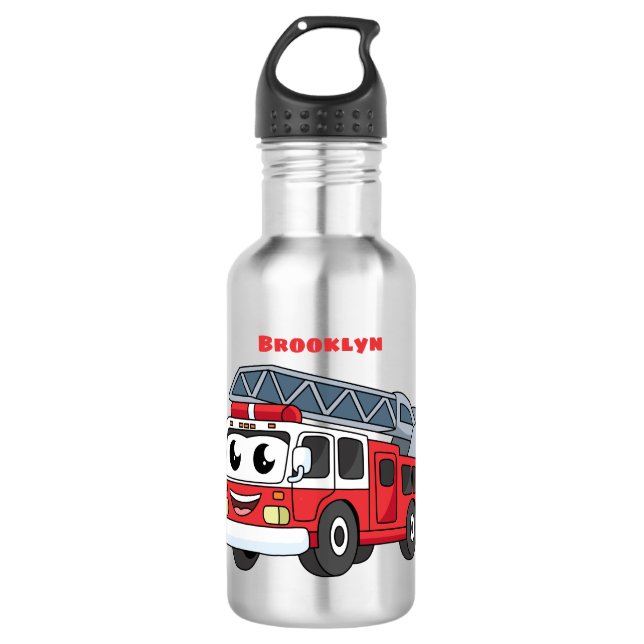 Cute happy fire engine cartoon stainless steel water bottle (Front)