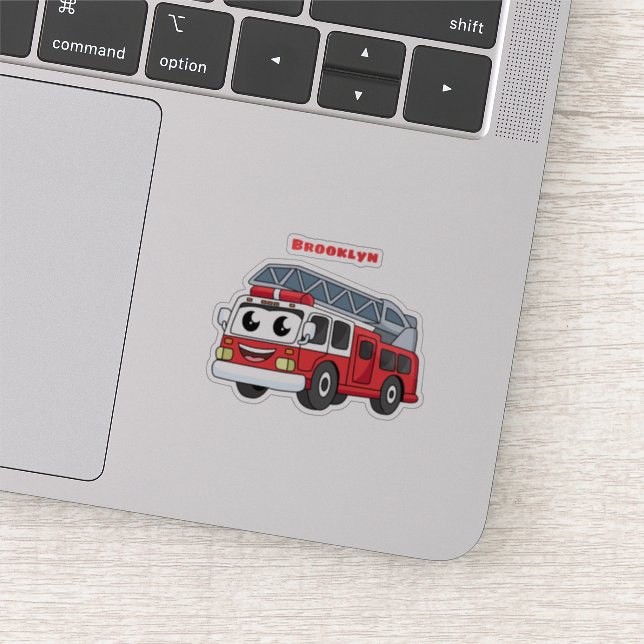 Cute happy fire engine cartoon sticker (Detail)