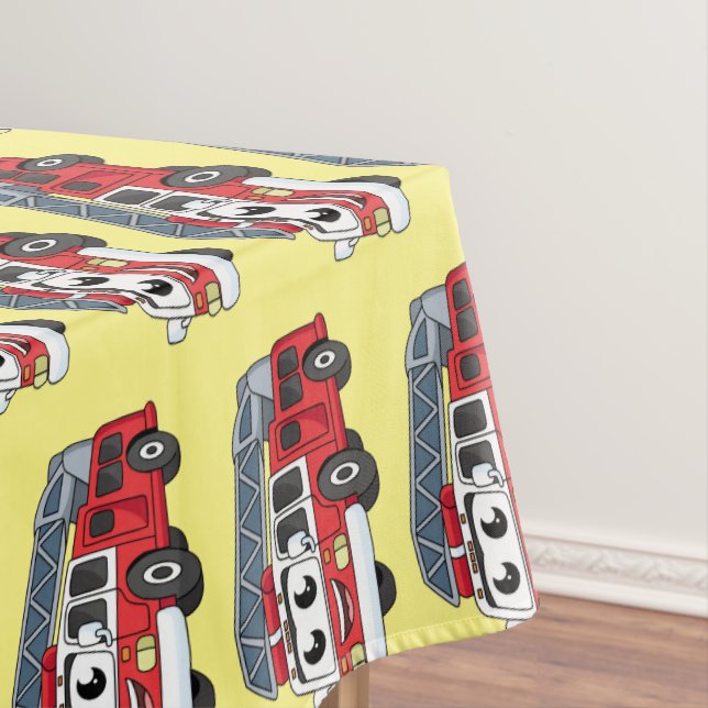 Cute happy fire engine cartoon tablecloth (In Situ)