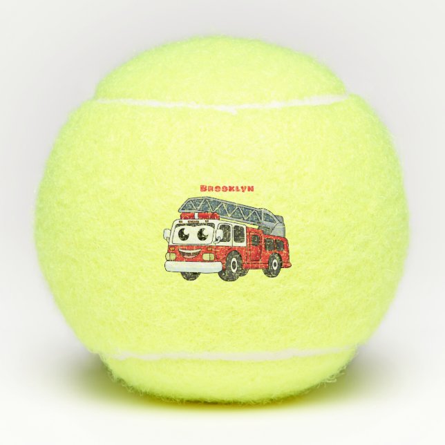 Cute happy fire engine cartoon tennis balls (Front)