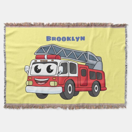 Cute happy fire engine cartoon throw blanket