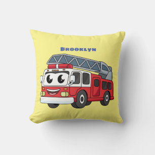 Cute happy fire engine cartoon throw pillow