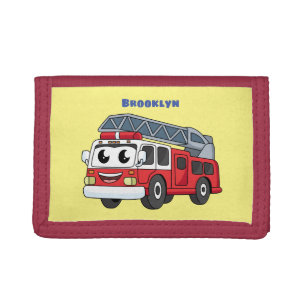 Cute happy fire engine cartoon tri-fold wallet