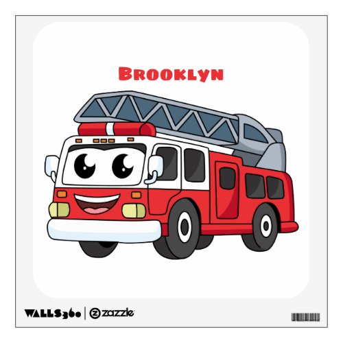 Cute happy fire engine cartoon wall decal