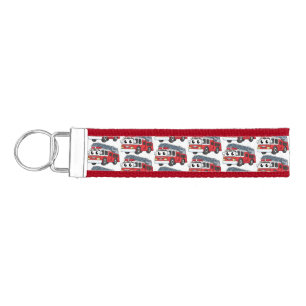 Cute happy fire engine cartoon wrist keychain