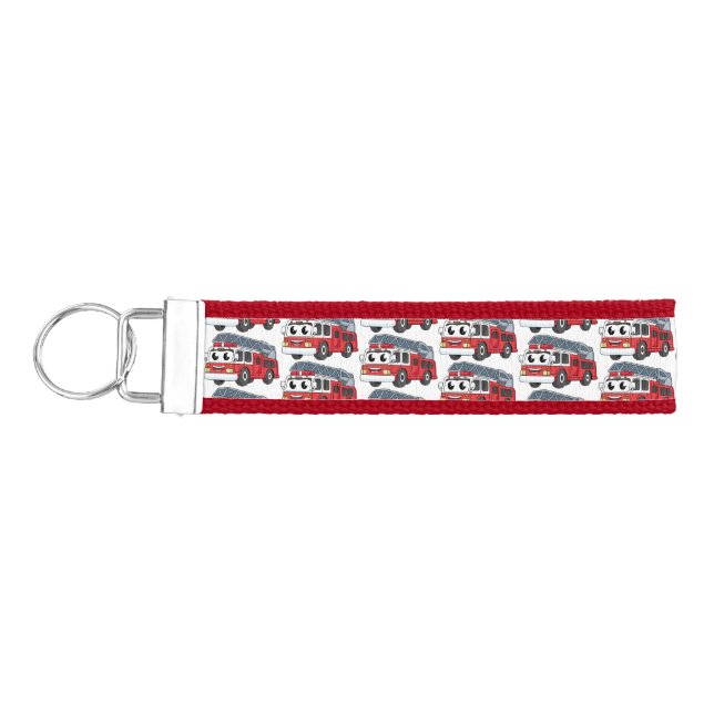 Cute happy fire engine cartoon wrist keychain (Keys on Left)