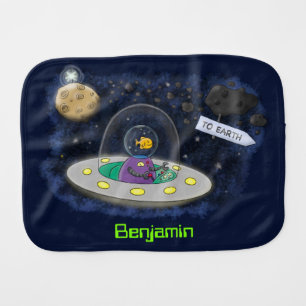 Cute happy fish ufo space cartoon illustration baby burp cloth