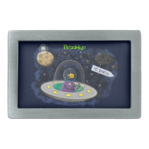 Cute happy fish ufo space cartoon illustration belt buckle