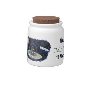 Cute happy fish ufo space cartoon illustration candy jar