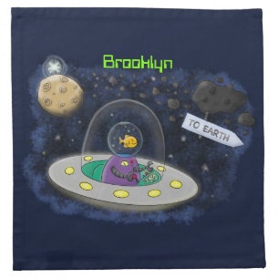 Cute happy fish ufo space cartoon illustration cloth napkin